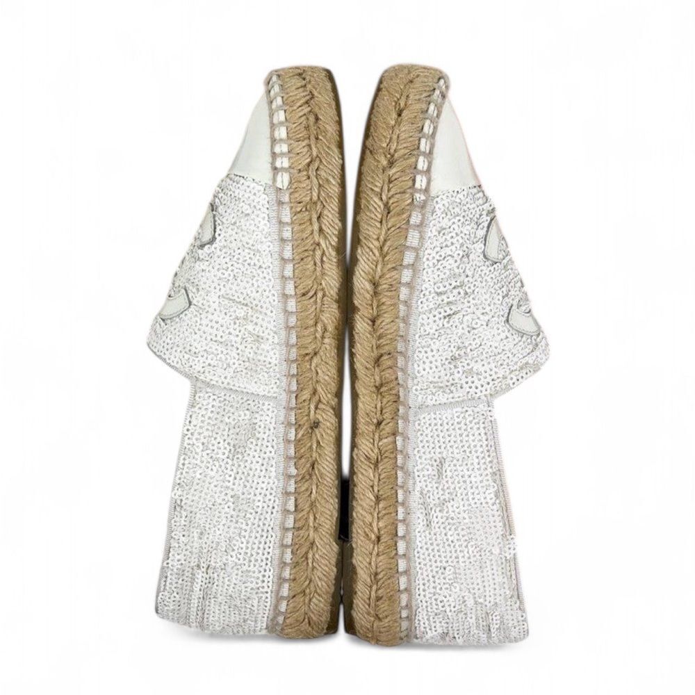 CHANEL White Woven Interlocking CC Logo Sequin Flat Espadrilles Size EU37 - Picture 12 of 15